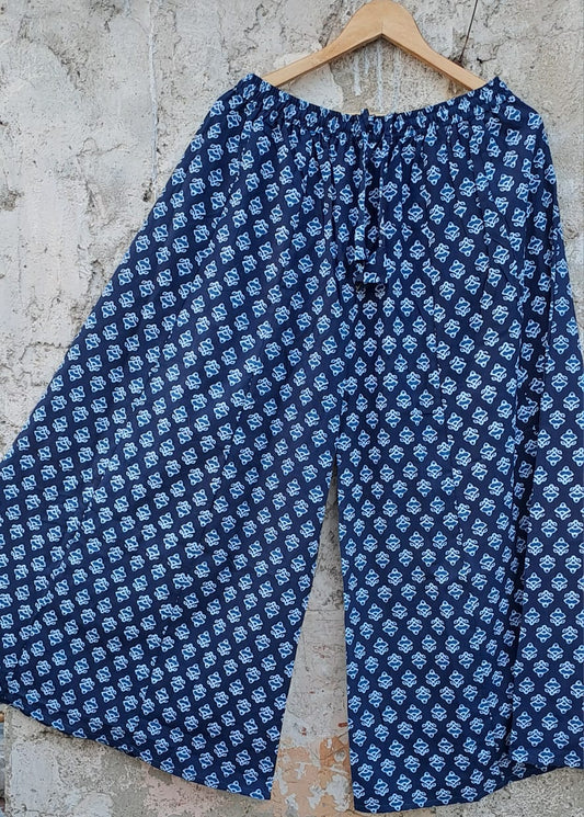 Kaarkhana Printed Regular Flared Cotton Casual Women's Palazzo (Free Size) Blue