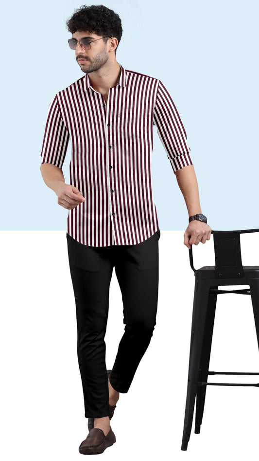 Maroon White Striped Shirt