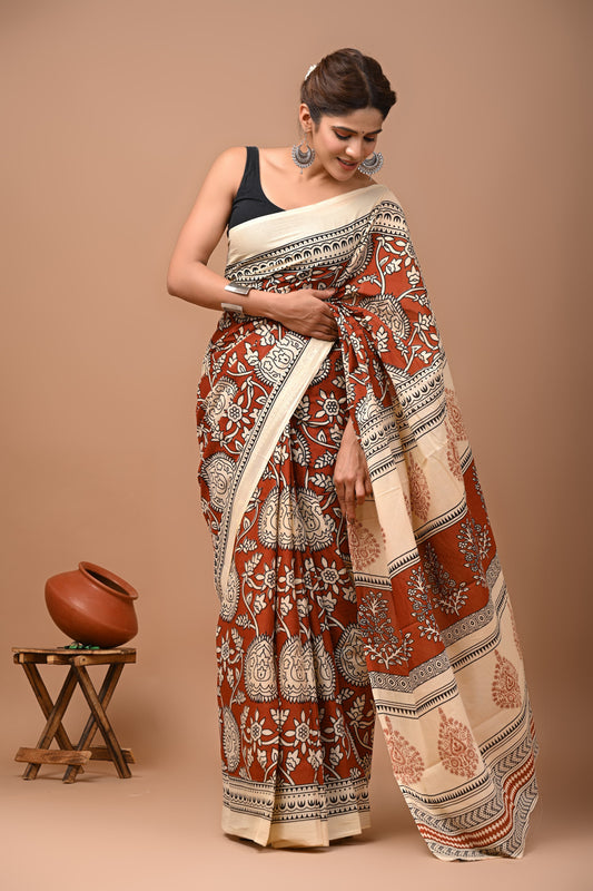 Tradition block printed cotton saree