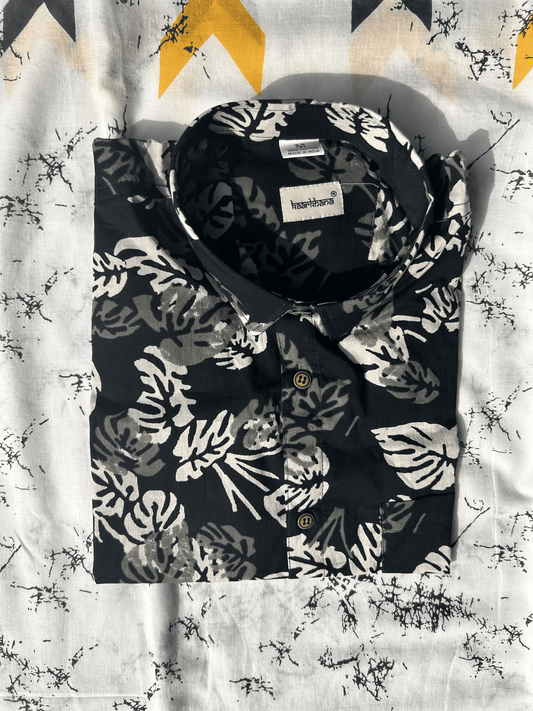 Black Flower Printed Shirt Half Sleeve