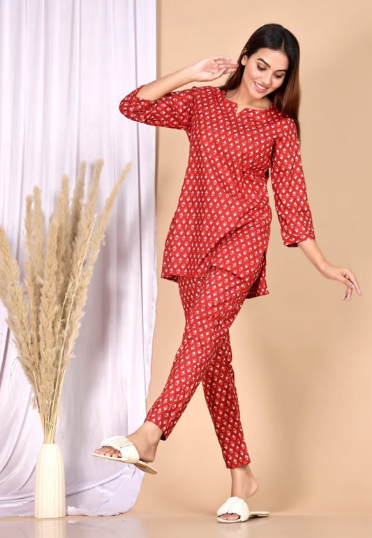 Red cotton Night Suit