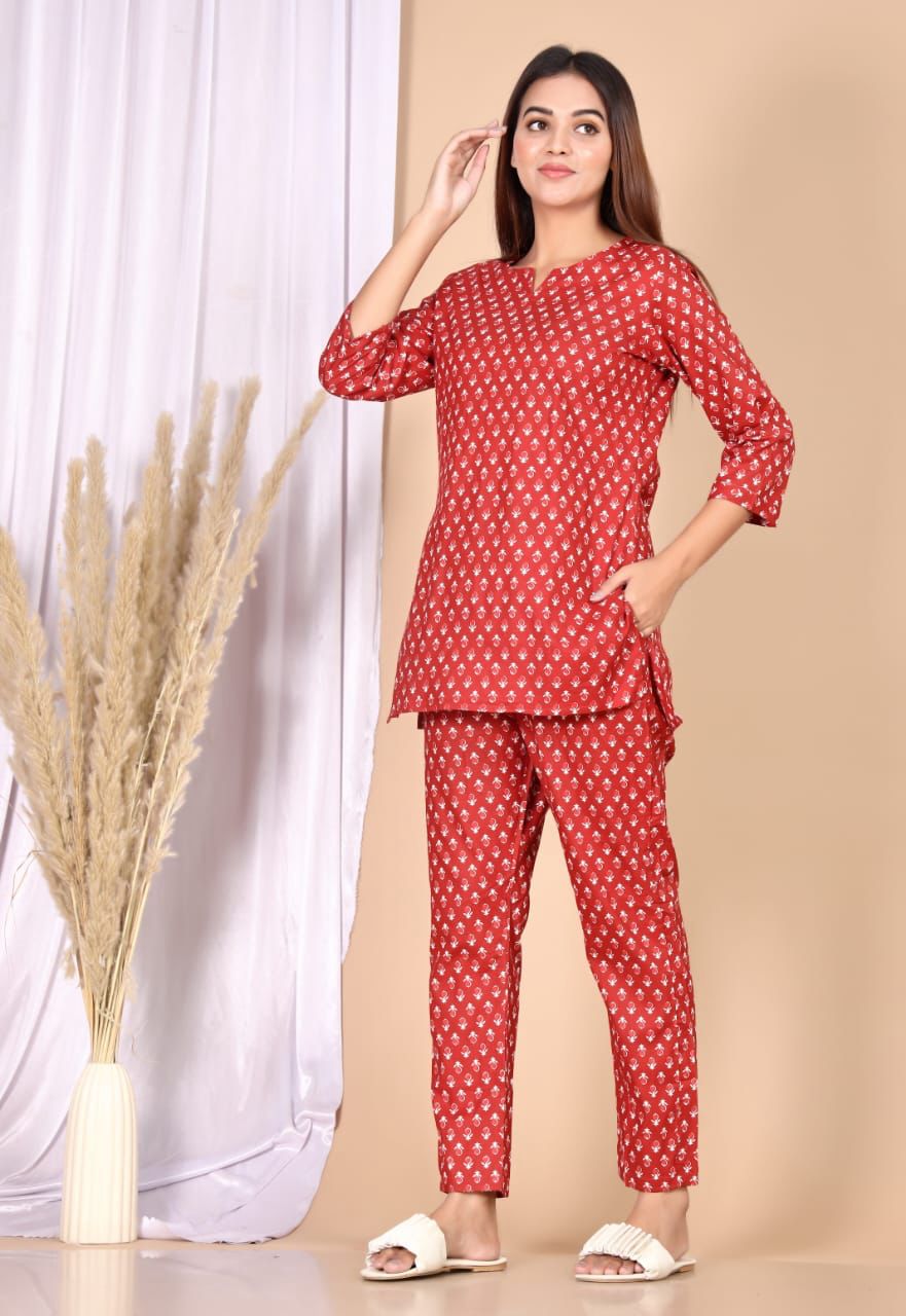 Red cotton Night Suit